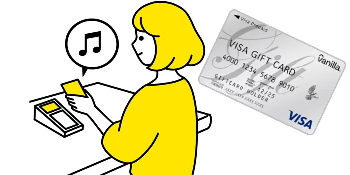 バニラVisaギフトカードを使う女性