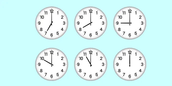 色々な時間の時計が並んでいるイラスト