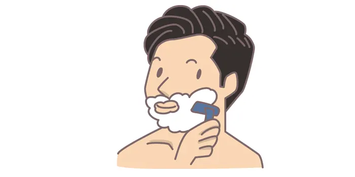 使い捨て剃刀でひげ剃っている男性のイラスト