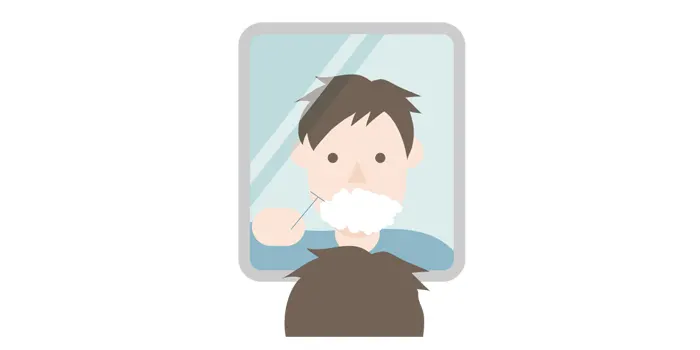 鏡を見てひげを剃っている男性のイラスト
