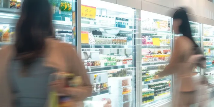 コンビニで買い物する女性二人